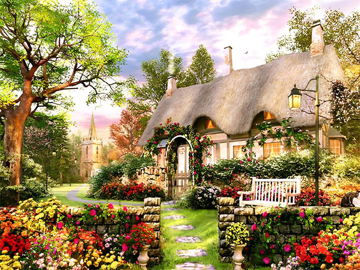 Cottage Stands among Flowers Cross Stitch Kits