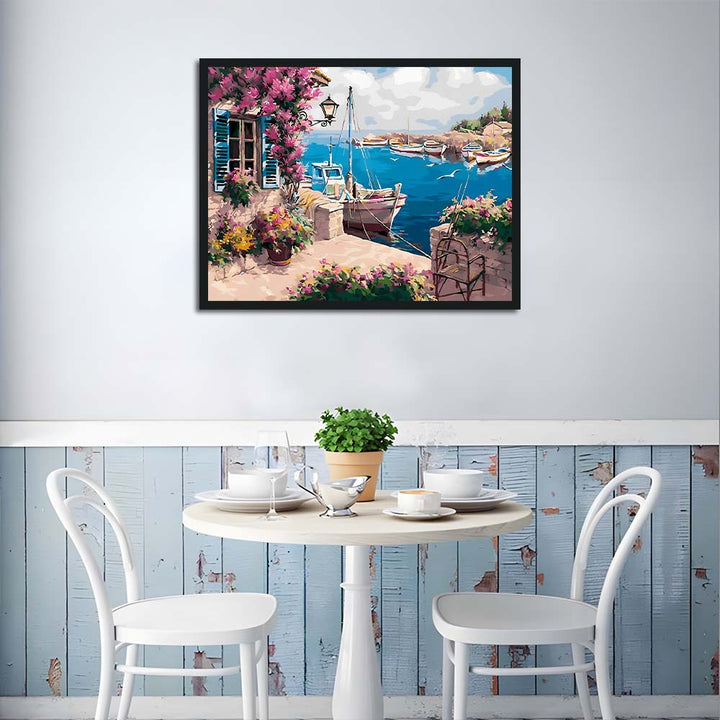 Pink Flowers Embrace Seaside Cottage Cross Stitch Kits