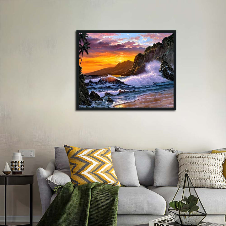 Waves Crash Against Rocky Cliffs Cross Stitch Kits