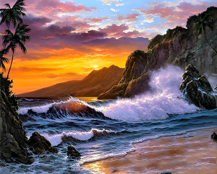 Waves Crash Against Rocky Cliffs Cross Stitch Kits