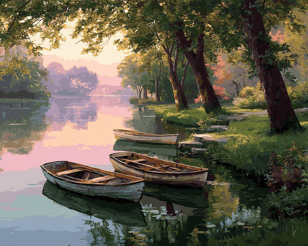 Boats Rest on Quiet River Cross Stitch Kits