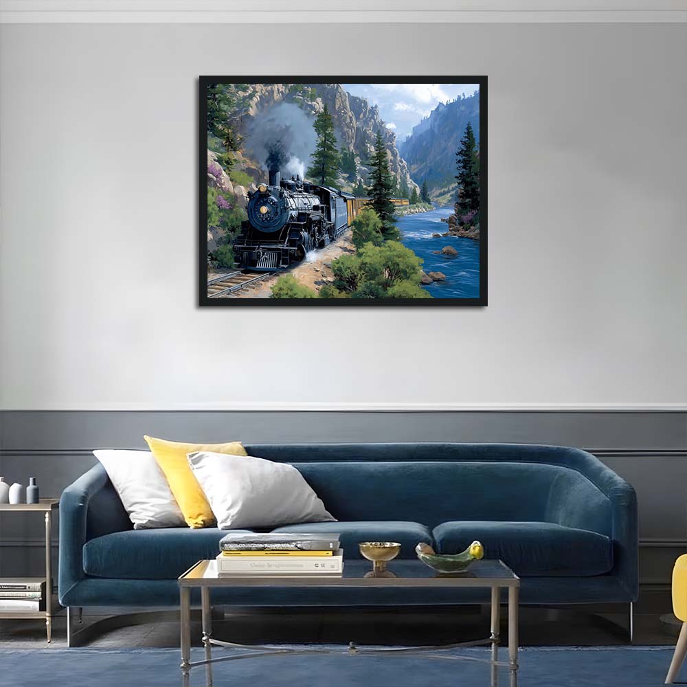 Steam Train Winds along Riverbank Cross Stitch Kits