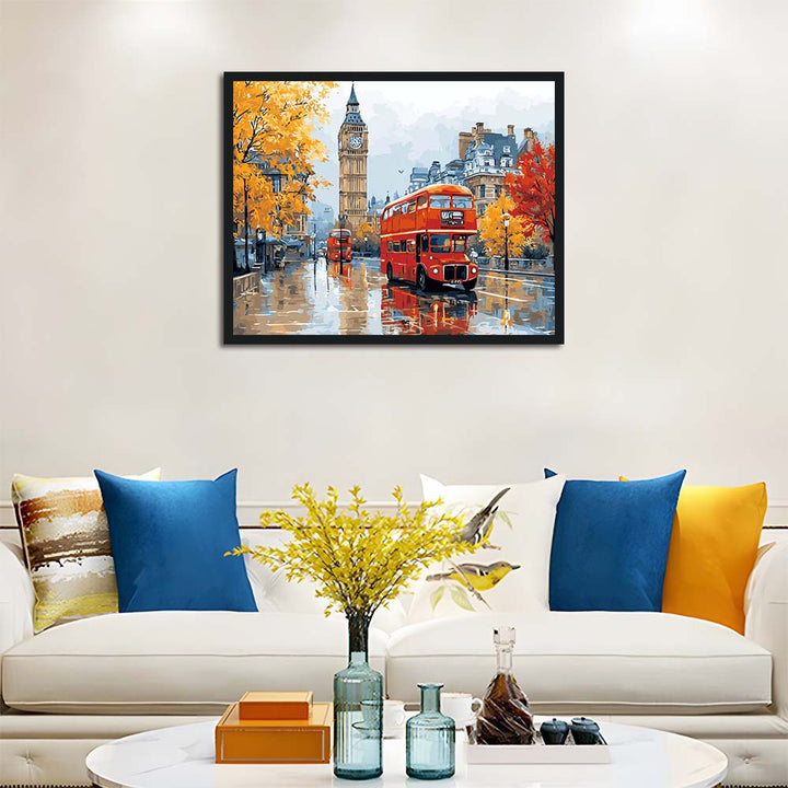 Red Bus Passes Big Ben in Autumn Cross Stitch Kits