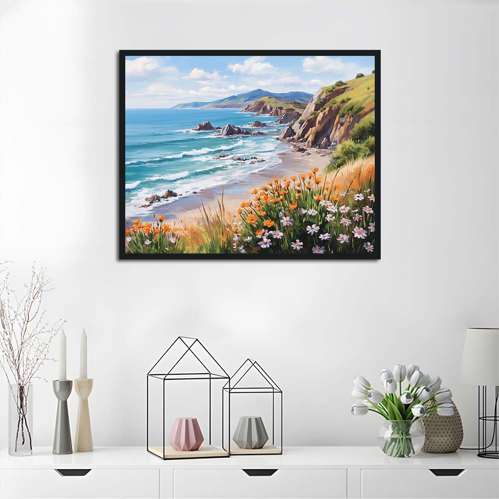 Orange and White Flowers Grow on Coast Cross Stitch Kits