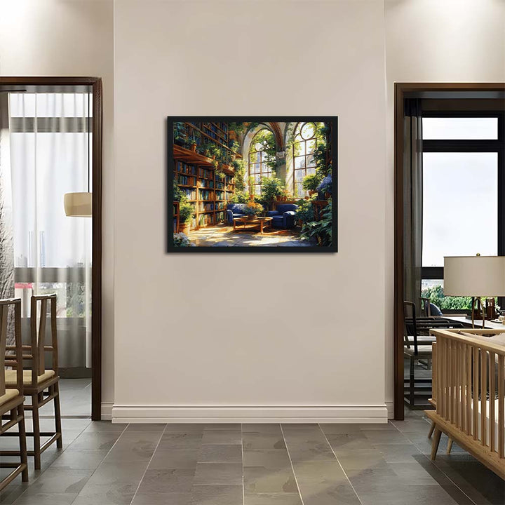 Bookshelves Fill Cozy Sunlit Room Cross Stitch Kits