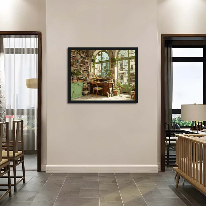 Bookshelves Line Sunny Reading Room Cross Stitch Kits