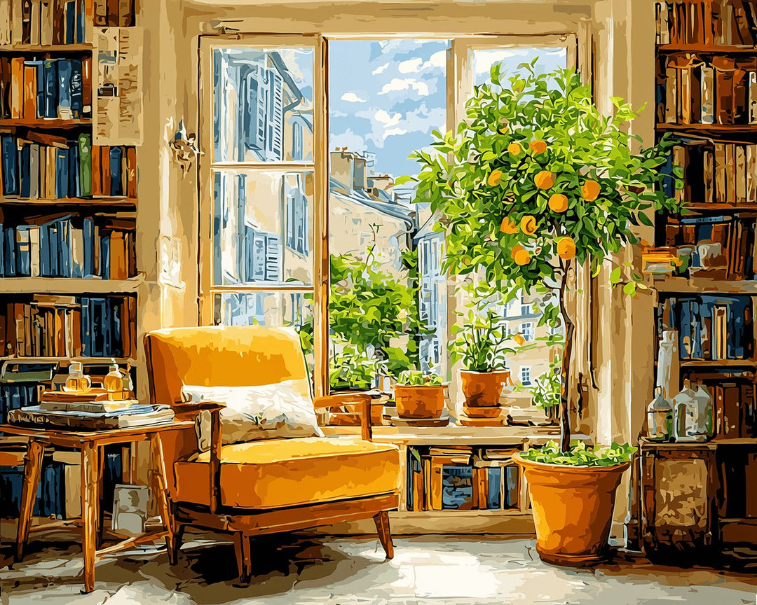 Lemon Tree and Yellow Chair in Cozy Study Cross Stitch Kits