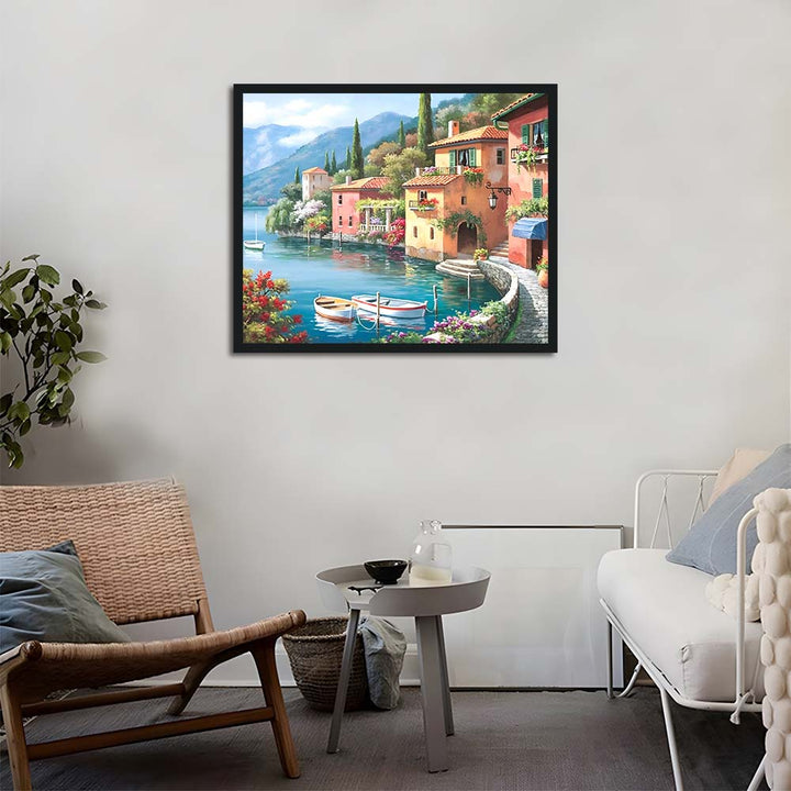 Vibrant Houses and Boats on the Peaceful Sea Cross Stitch Kits