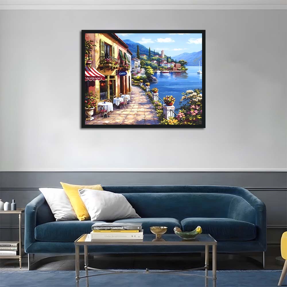 Flowers Bloom Around the Seaside Cafe Cross Stitch Kits