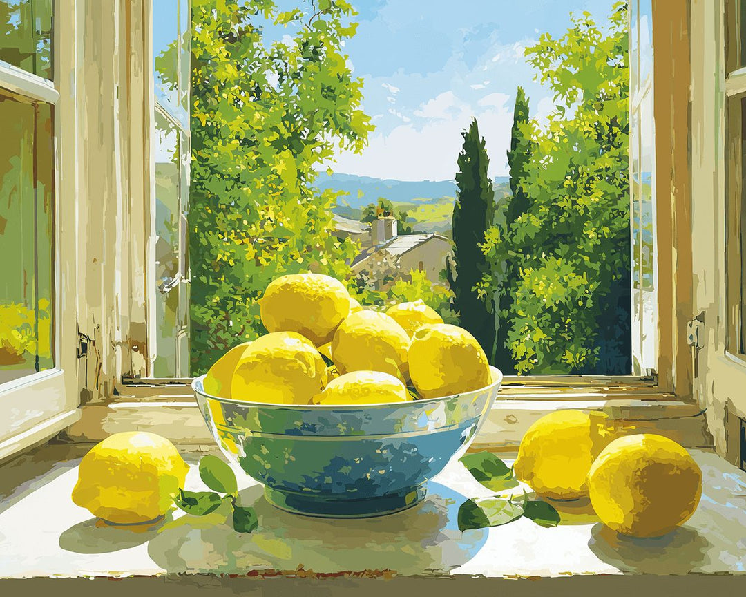 Bowl of Lemons Stands by Open Window Cross Stitch Kits