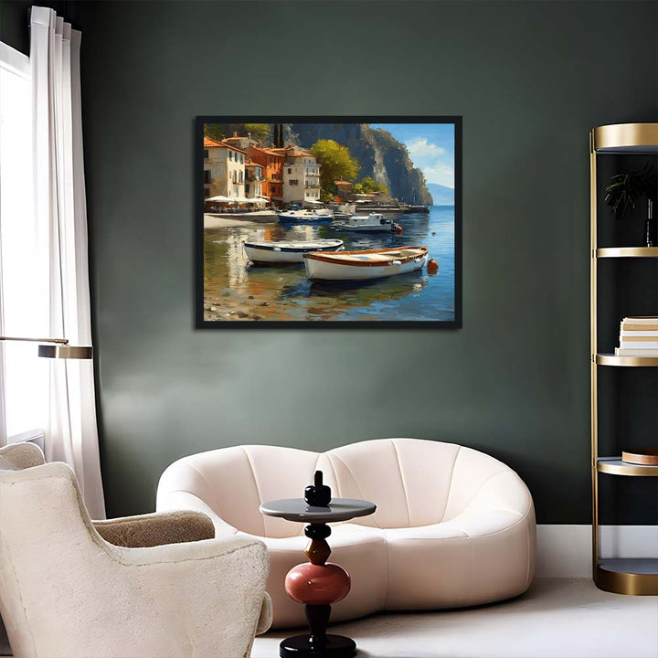 Boats Docked Near Coastal Village Cross Stitch Kits