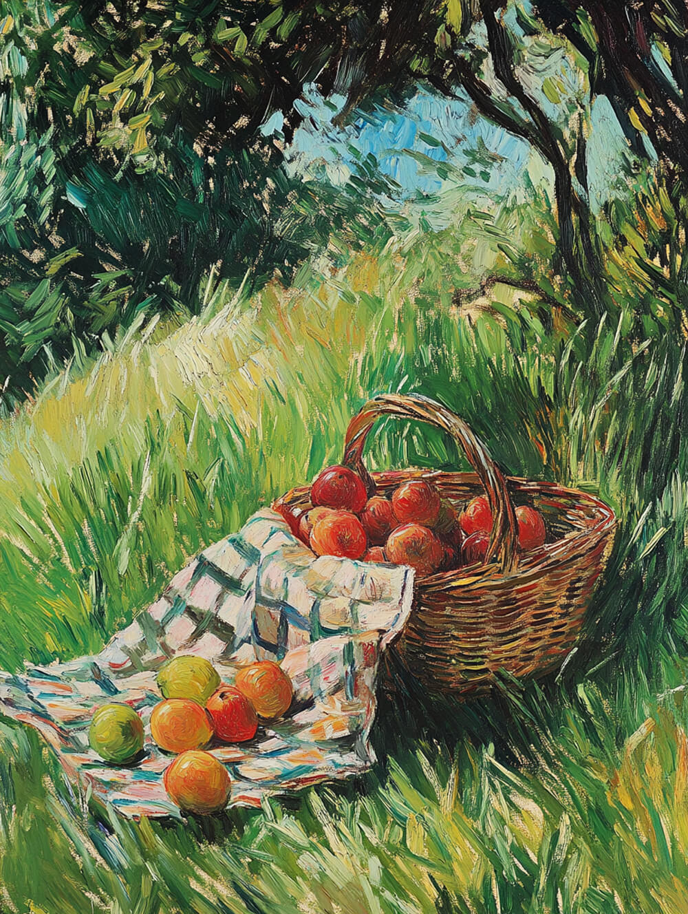 Fruit Basket Rests in Green Grass Cross Stitch Kits