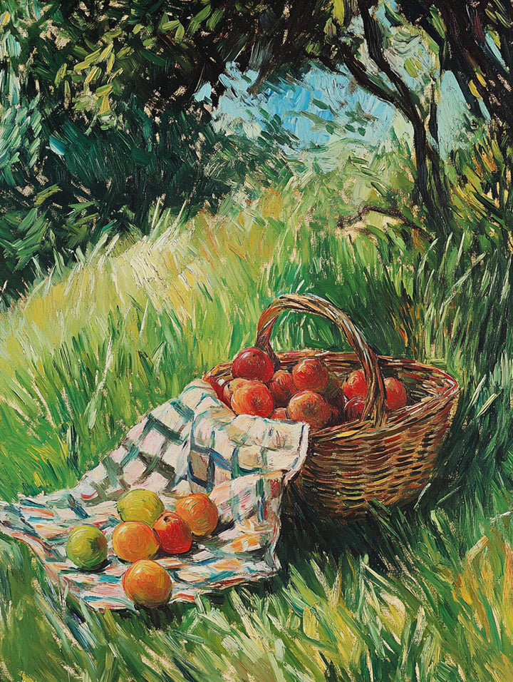Fruit Basket Rests in Green Grass Cross Stitch Kits