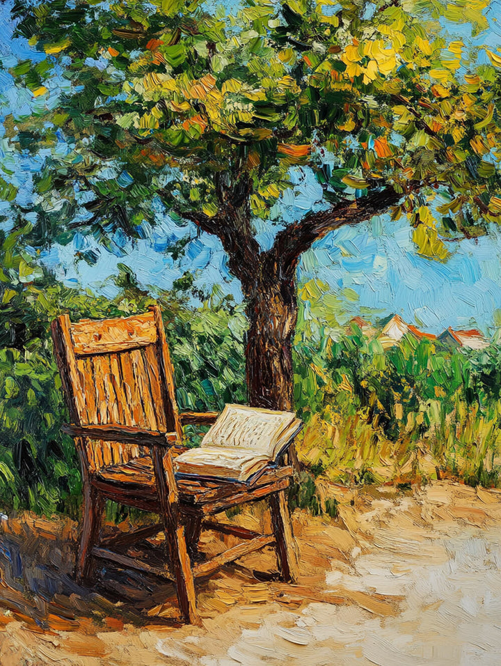 Wooden Chair Holds Open Book Cross Stitch Kits