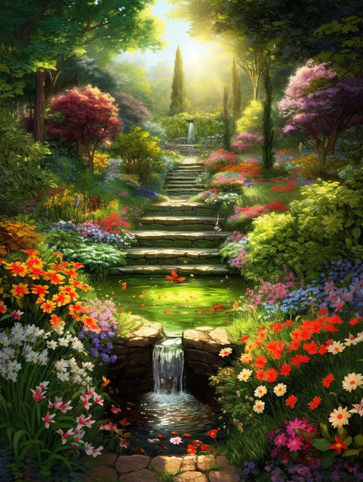 Stone Steps Lead Flower Garden Cross Stitch Kits