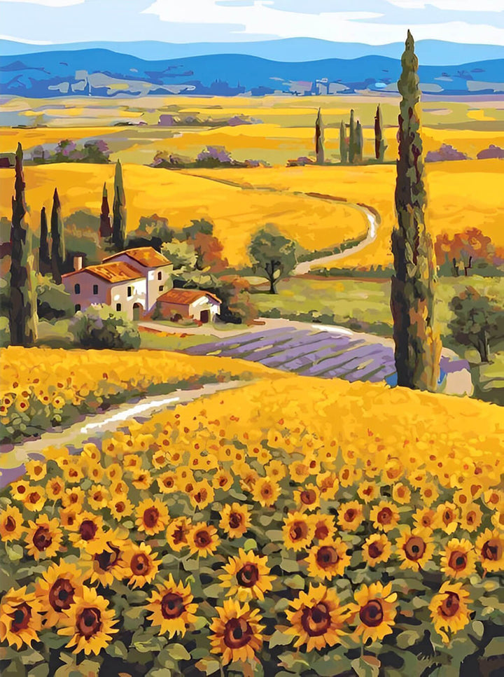 Sunflower Fields Surround Country House Cross Stitch Kits