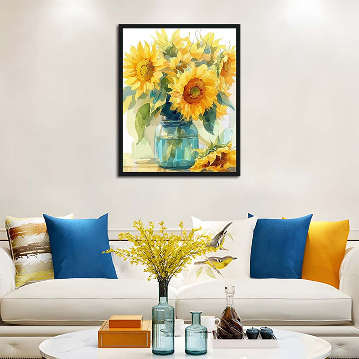 Yellow Sunflowers Fill Blue Glass Jar Cross Stitch Kits
