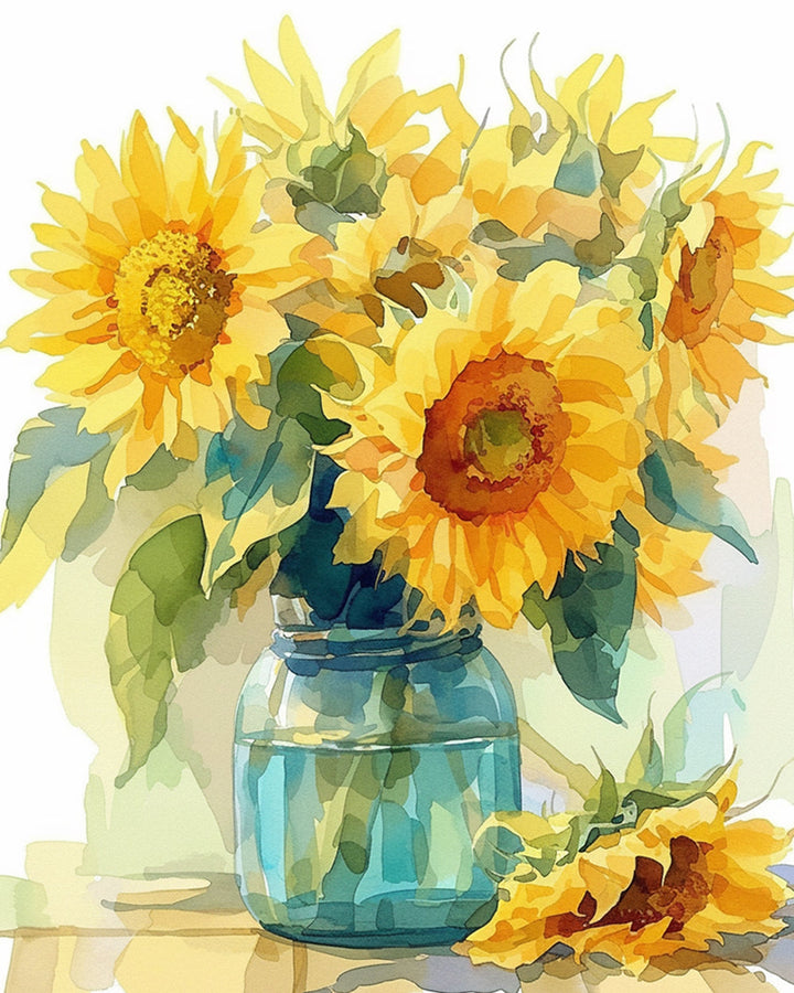 Yellow Sunflowers Fill Blue Glass Jar Cross Stitch Kits