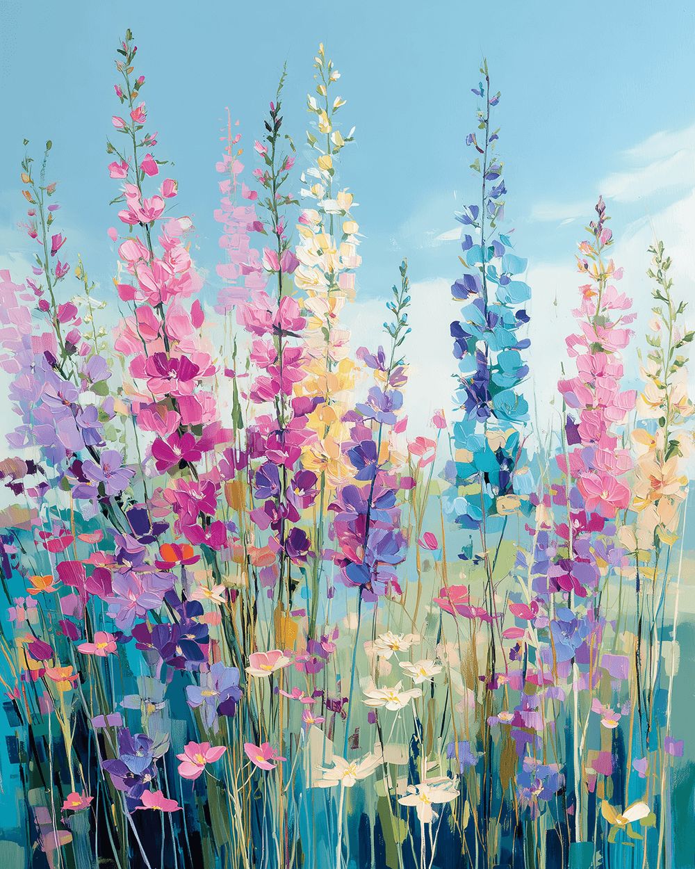 Colorful Wildflowers Rise against Blue Sky Cross Stitch Kits