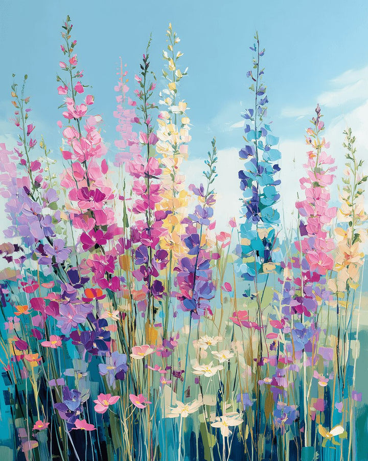 Colorful Wildflowers Rise against Blue Sky Cross Stitch Kits