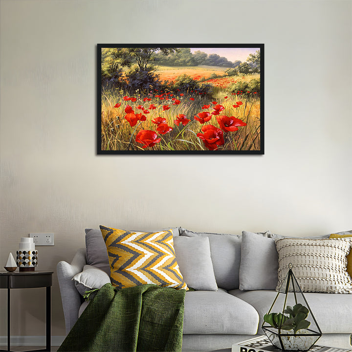 Crimson Flowers Drift in Sunlight Cross Stitch Kits