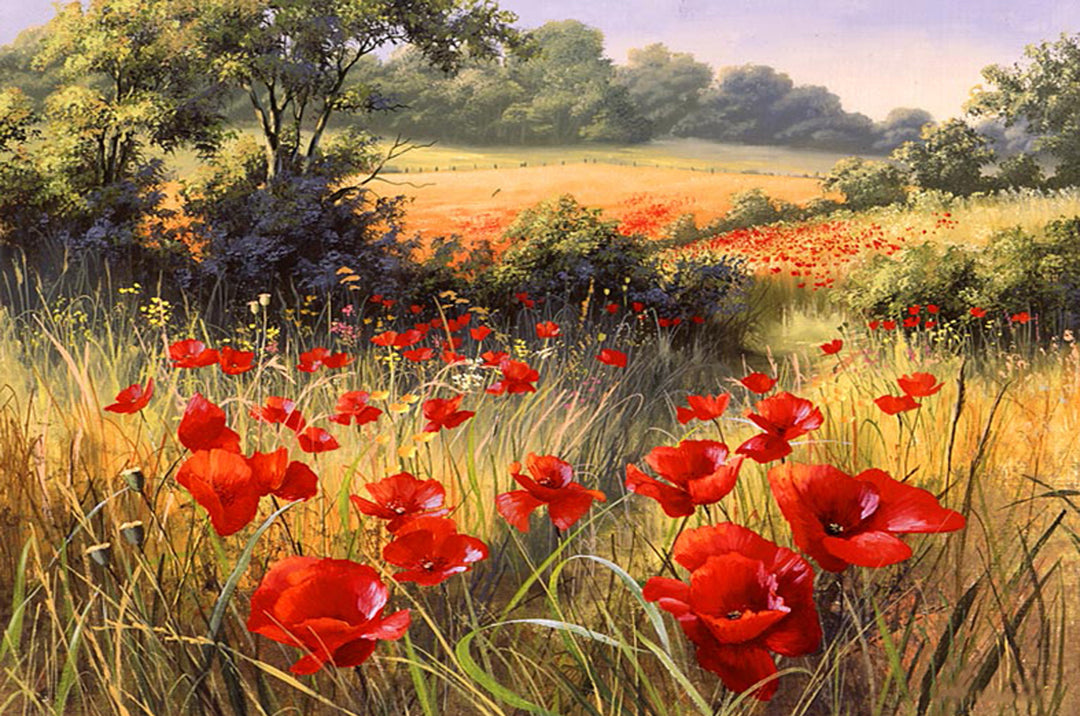 Crimson Flowers Drift in Sunlight Cross Stitch Kits