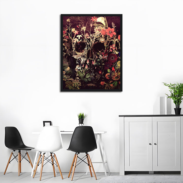 Crimson Flowers cover Human Skull Cross Stitch Kits