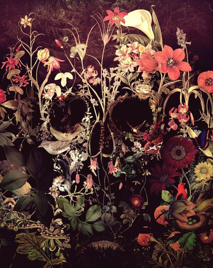 Crimson Flowers cover Human Skull Cross Stitch Kits