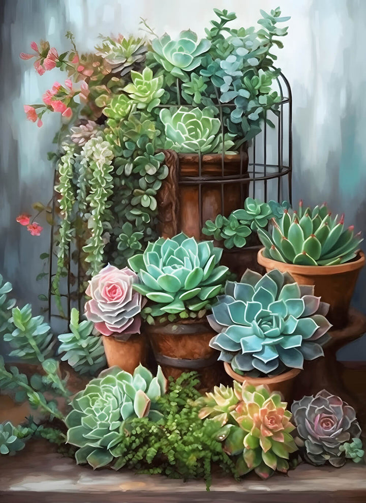 Green Succulents Rest in Pots Cross Stitch Kits