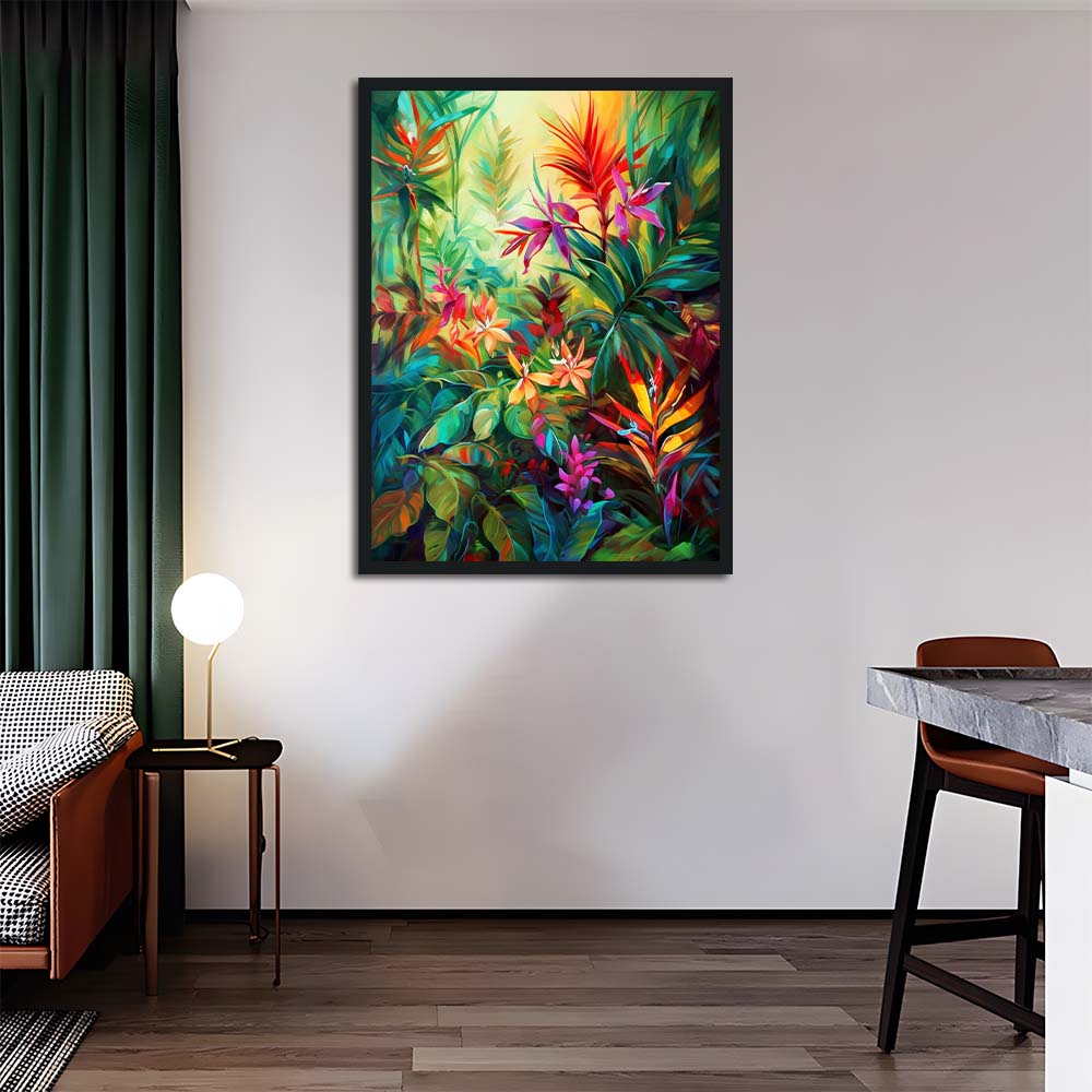 Vivid Red Flowers Stand in Green Leaves Cross Stitch Kits