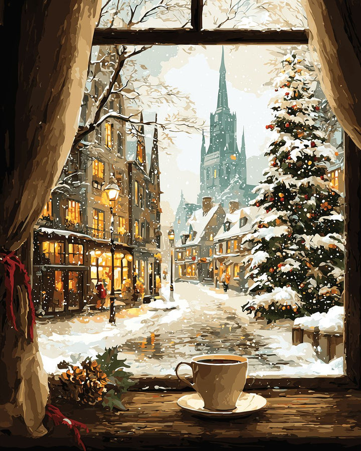 Christmas Tree Shines beside Snowy Street Cross Stitch Kits