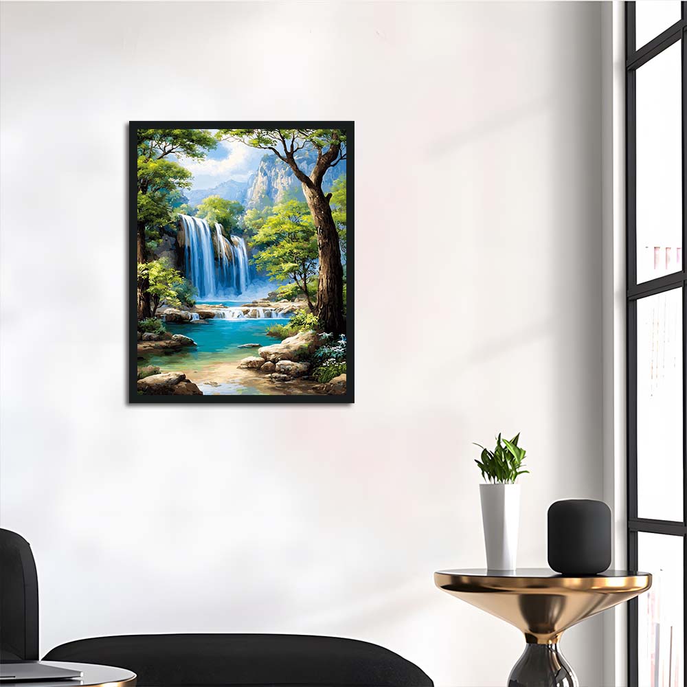 Green Trees Frame Flowing Waterfall Cross Stitch Kits