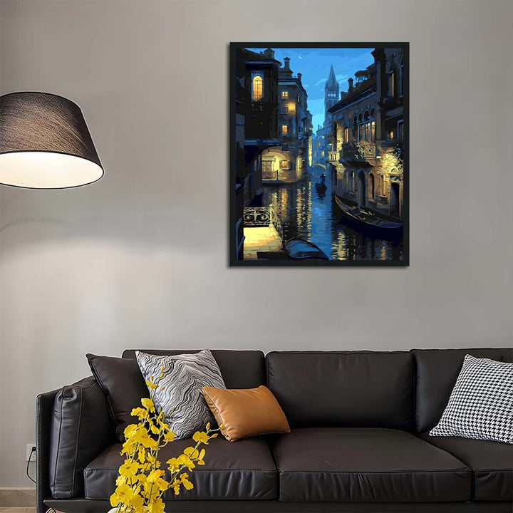 Moonlit Canal Reflects Old Buildings Cross Stitch Kits