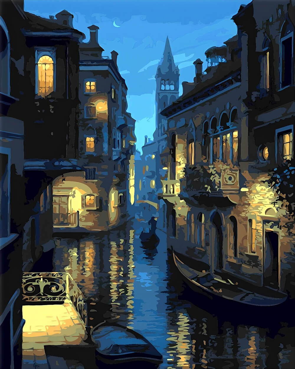 Moonlit Canal Reflects Old Buildings Cross Stitch Kits