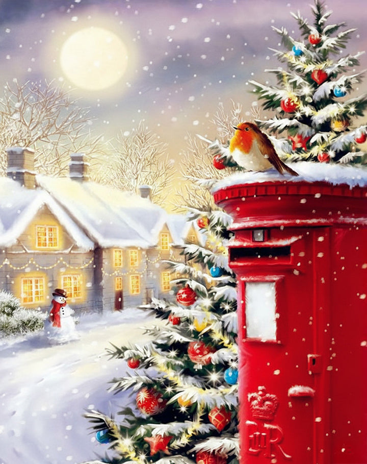 Christmas Tree Glows beside Red Postbox Cross Stitch Kits