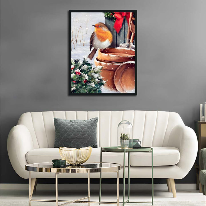 Christmas Robin Perches on Clay Pots Cross Stitch Kits