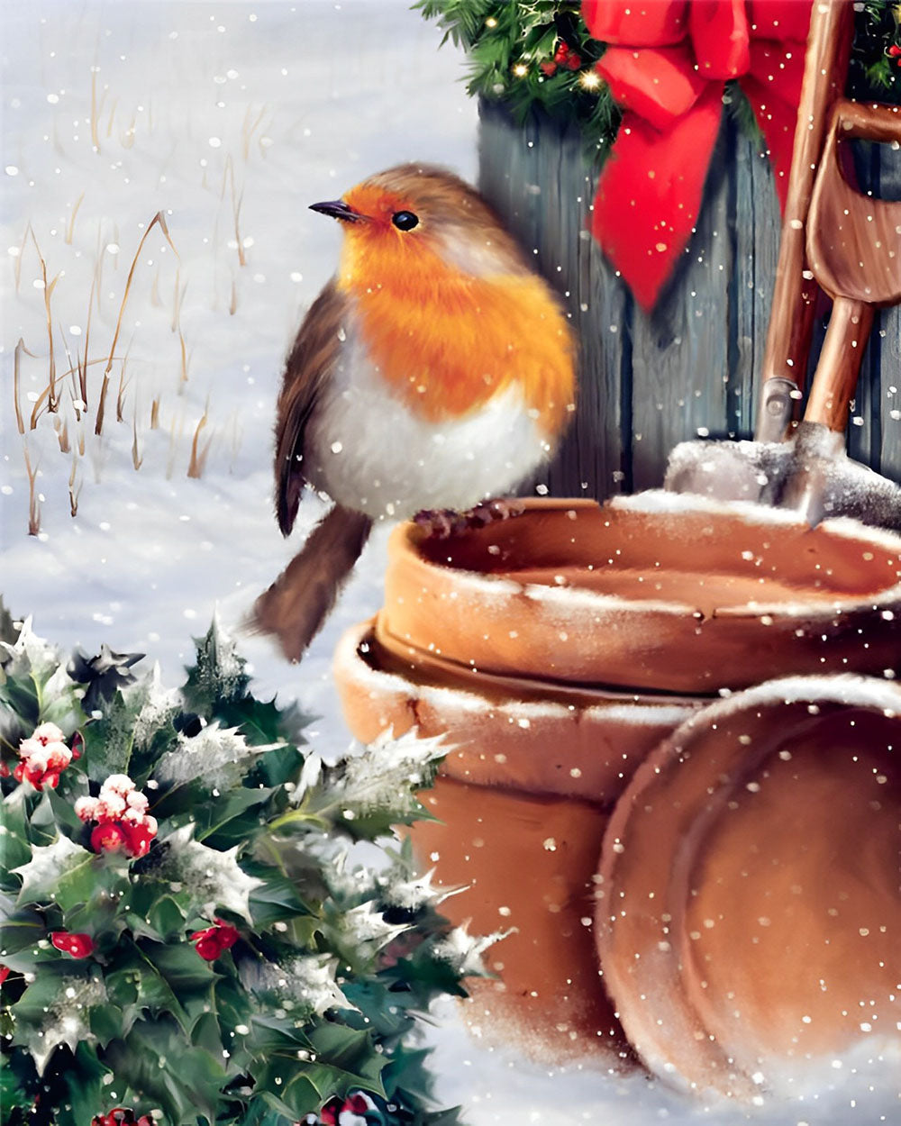 Christmas Robin Perches on Clay Pots Cross Stitch Kits