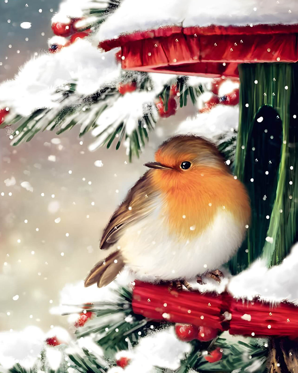 Christmas Robin Rests among Pine Branches Cross Stitch Kits