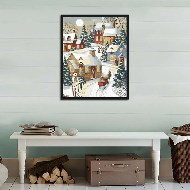 Red Sleigh Travels Past Houses Cross Stitch Kits