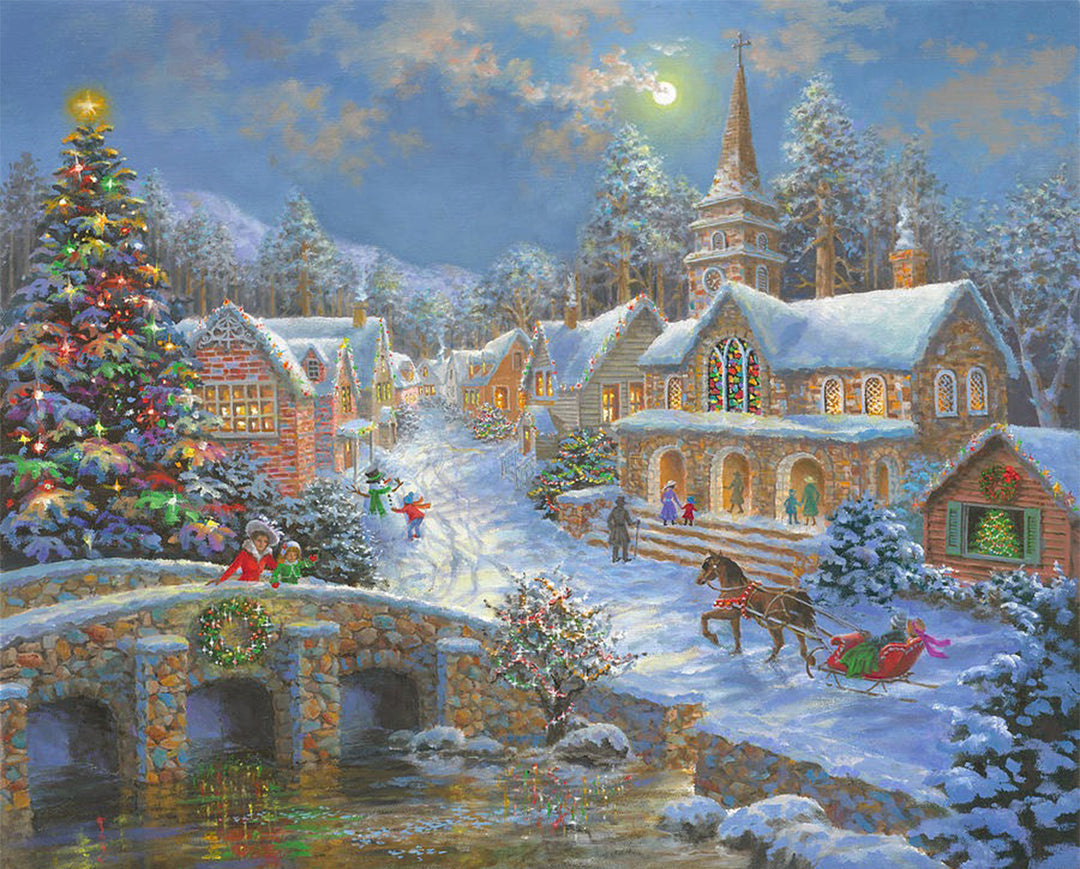 Christmas Tree Glows Beside Church Cross Stitch Kits