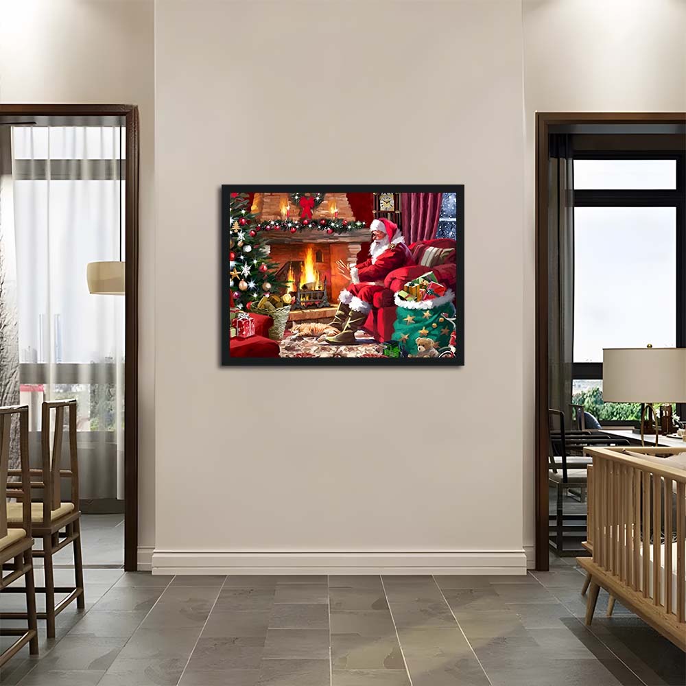 Santa Warms Hands by Fireplace Cross Stitch Kits