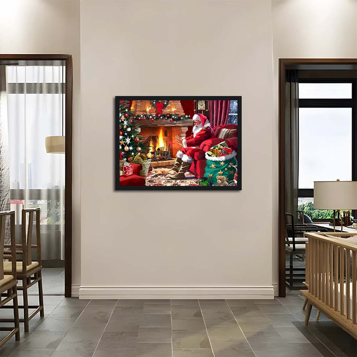 Santa Warms Hands by Fireplace Cross Stitch Kits