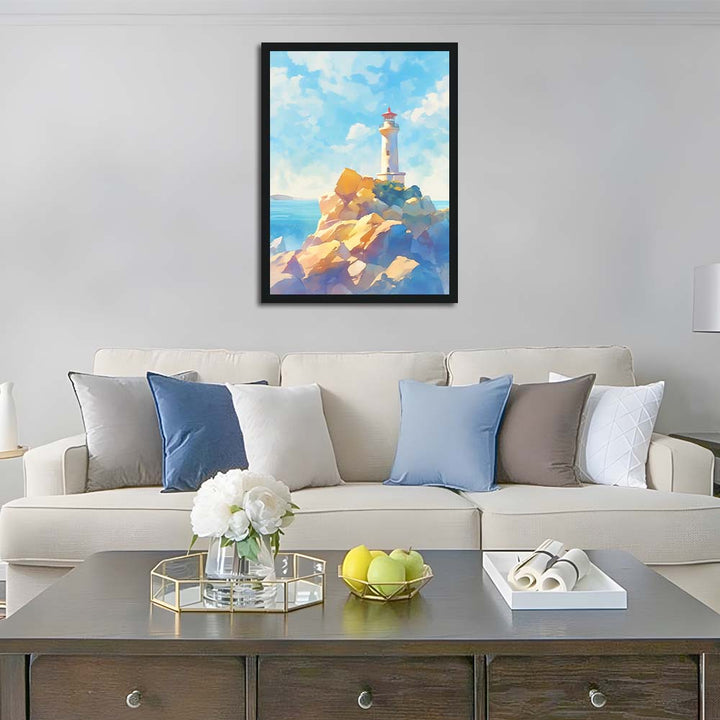 White Lighthouse Stands on Rocks Cross Stitch Kits