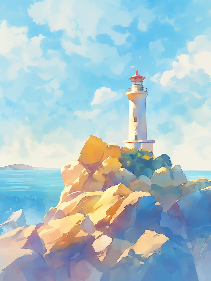 White Lighthouse Stands on Rocks Cross Stitch Kits