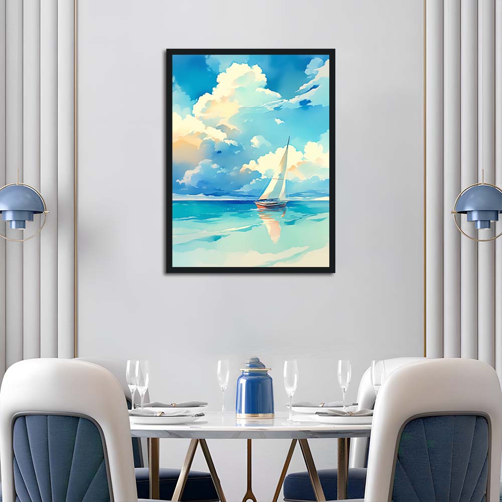 White Sailboat Glides across Blue Sea Cross Stitch Kits