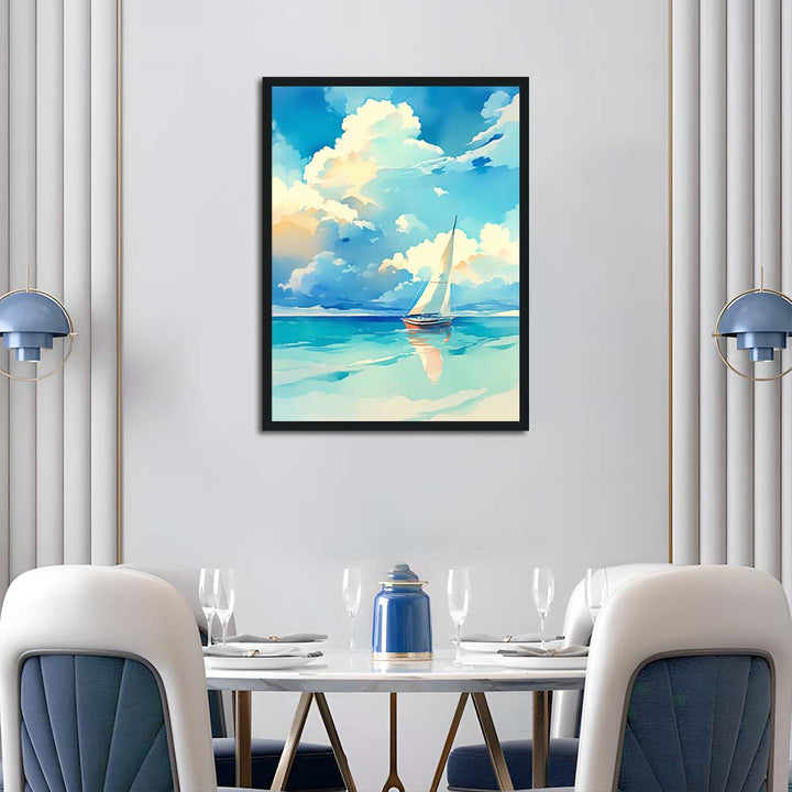 White Sailboat Glides across Blue Sea Cross Stitch Kits