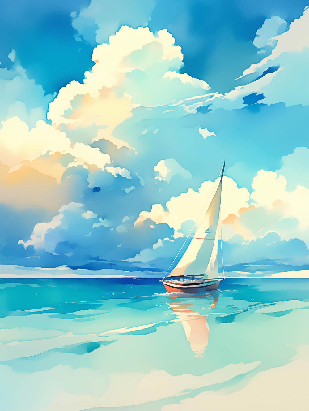 White Sailboat Glides across Blue Sea Cross Stitch Kits