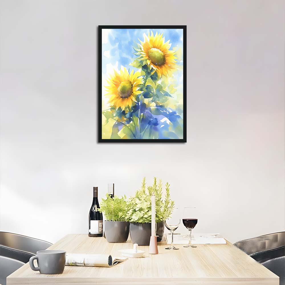 Twin Sunflowers Reach Toward Blue Sky Cross Stitch Kits
