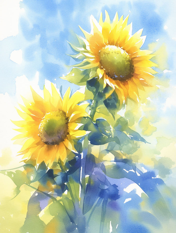 Twin Sunflowers Reach Toward Blue Sky Cross Stitch Kits