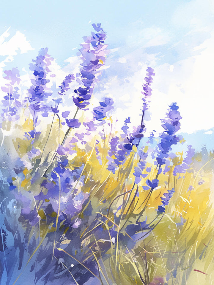 Lavender Stems Rise above Yellow Field Cross Stitch Kits